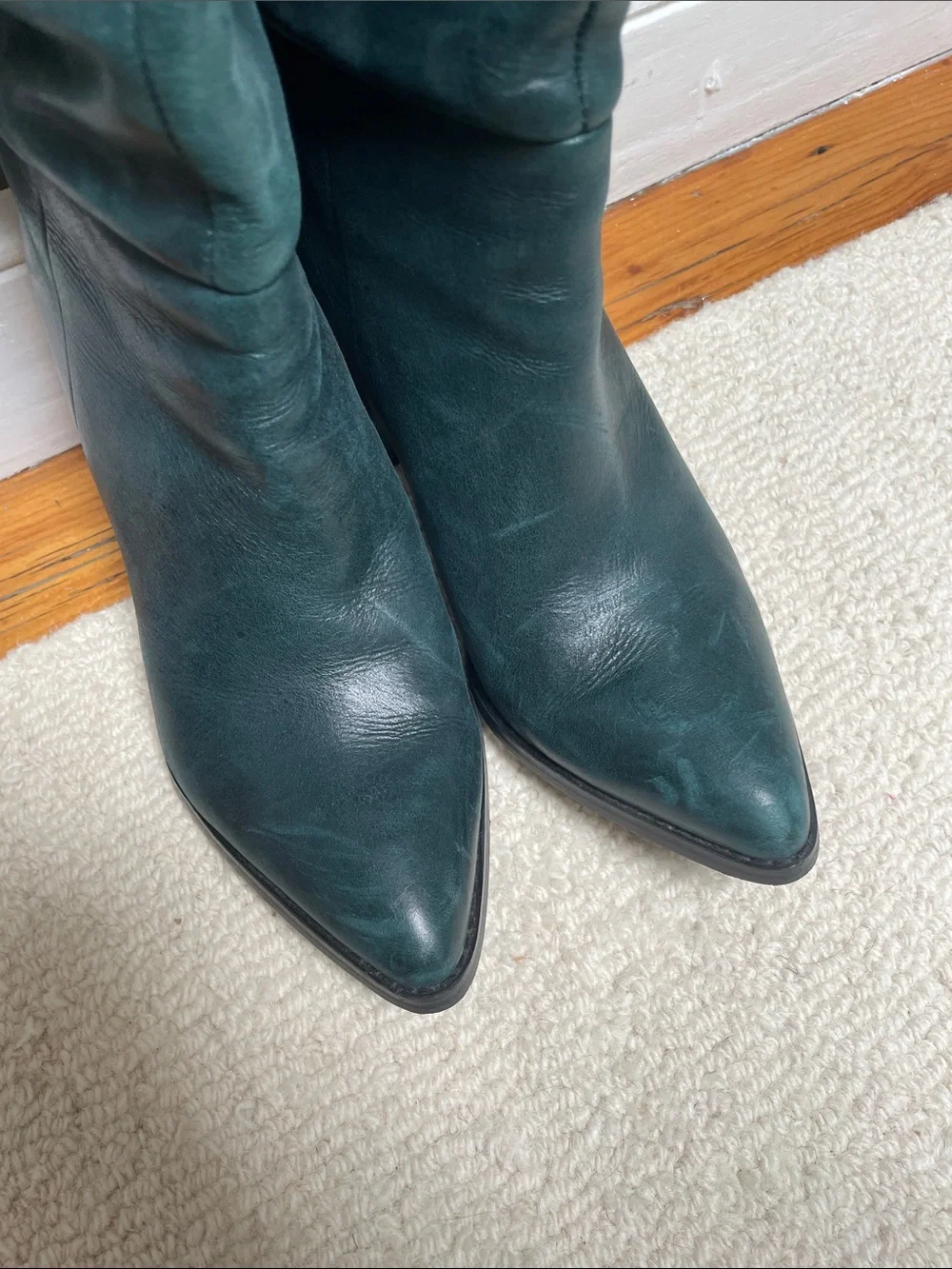 Nine West Teal Leather Over-the-Knee Block Heel Boots